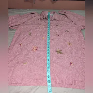 Cabin Creek Embroidered Fall Leaves Flannel Button Up Shirt Women's Large Red/Wt thumbnail 5