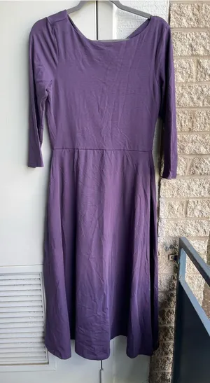 PACT women’s midi dress size M light purple color with criss cross keyhole thumbnail 1