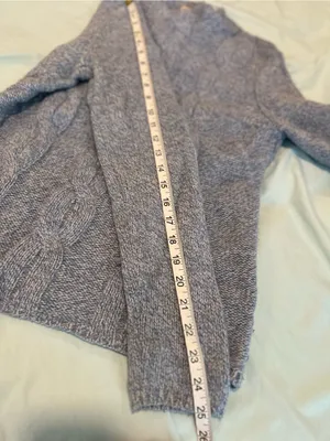 LL Bean blue chunky cable knit Sz:M mock neck wool/angora blend winter sweater. thumbnail 8