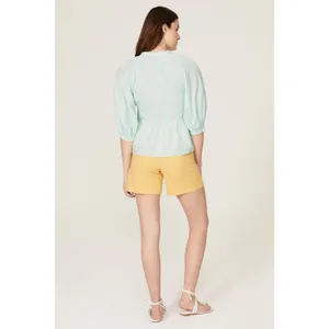 AMANDA UPRICHARD Light Blue Linen Blend Puff Sleeves Peplum Diego Top Size M thumbnail 3