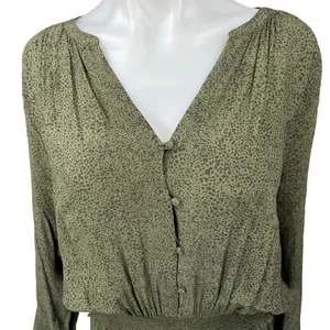 Rails Jasmine Olive Speckled V-neck Long Sleeve Smocked Waist Mini Dress Size L thumbnail 6