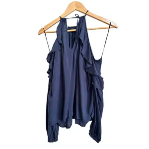 Abercrombie & Fitch Women's Cold Shoulder Ruffle Long Sleeve Top‎ blue Large thumbnail 5