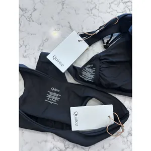NWT Quince Black Italian V Neck Bikini Top & High Rise High Leg Bottom Set Small thumbnail 3