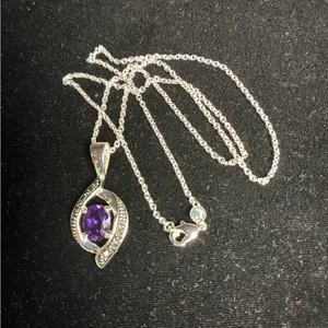 Elegant Silver tone and Purple Pendant Necklace 18” thumbnail 2
