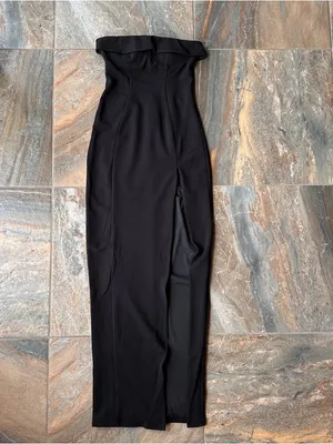 BabyBoo Fashion Black Strapless Corset Maxi Dress with Front Slit - Size M thumbnail 2