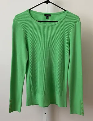 Talbots Size M Green Sweater Ribbed‎ Knit Button Cuff Long Sleeve Top Pullover thumbnail 1