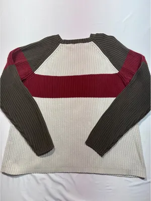 Structure Large Colorblock Ribbed Cotton Sweater vintage thumbnail 6