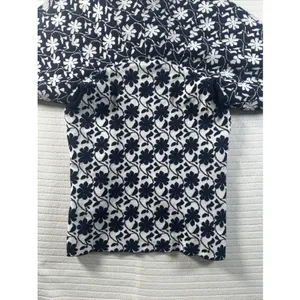 Club Monaco Rowlen Floral Off-Shoulder Top Womens Size XS Navy Blue White Knit thumbnail 10
