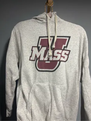 UMass Gray Hooded Sweatshirt with Maroon Logo thumbnail 1