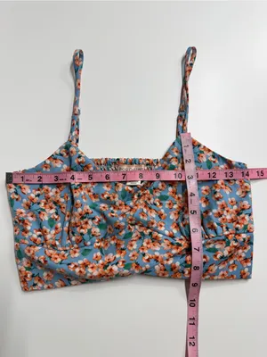 NWT medium B.O.G Collective Blue Floral‎ Smocked Back Crop Top Adjustable Straps thumbnail 3