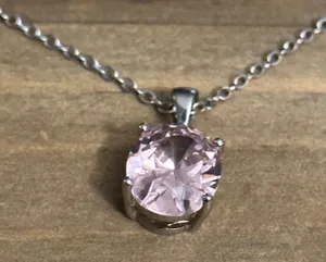 Pink CZ Pendant Necklace thumbnail 3
