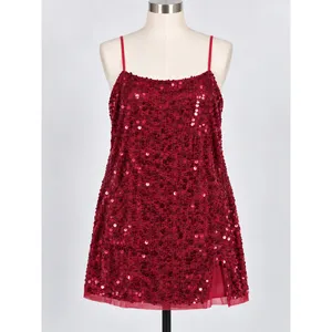 Intimately Free People Red Sequin Mini Slip Dress Square Neck Sz L OB1533256 NWT thumbnail 6