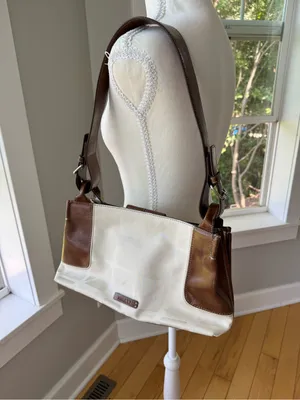 Vintage 90’s Nine & Co. White Canvas Shoulder Bag with Brown Leather Trim thumbnail 2