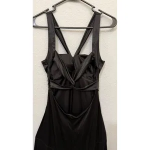 Windsor Maxi Dress Siz XS Black Satin Twist Front Crisscross Back 3/4 Homecoming thumbnail 10