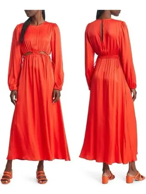 FARM RIO Cutout Orange Coral MIDI Dress Size Medium NEW NWT thumbnail 2