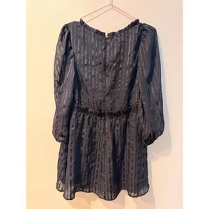 Lulus Womens Mini Dress M Black Jacquard Stripe Ruffle V-Neck Balloon Sleeve thumbnail 9