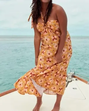 NEW Aerie Braided Halter Hi-lo Midi Maxi Dress Mustard Yellow thumbnail 4