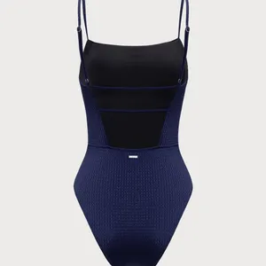 Berlook Navy Textured Backless One-Piece Swimsuit 18 thumbnail 8