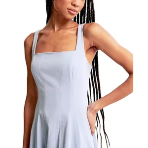 Abercrombie and fitch The A&F Mila Midi Dress corset lilac blue size SP spring thumbnail 5
