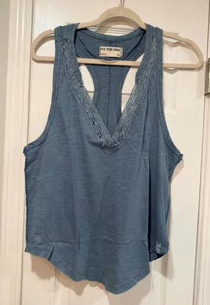 NWOT Free People We The Free Size XS Blue Crochet Trim Racerback Layer Tank Top thumbnail 1