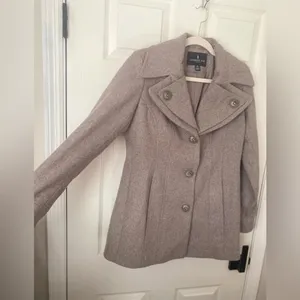London Fog Wool Blend Pea Coat Women’s XS Taupe Lined Classic Winter Jacket thumbnail 7