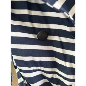 Express Women's Blue White striped double-breasted trench coat with belt Size M thumbnail 3