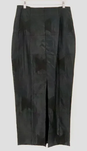 Embroidered Patchwork Maxi Skirt Size S Black Quilted Handmade Gothic Slit thumbnail 1