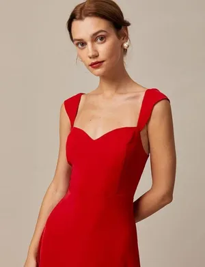 RIHOAS The Red Sweetheart Neck Cap Sleeve Midi Dress XS thumbnail 5