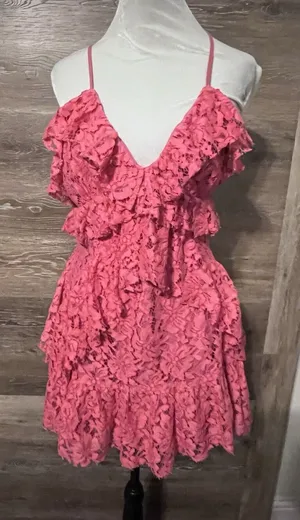 NBD Revolve Lace Mini Dress V-Neck Pink Halter Back Party Prom Cocktail thumbnail 1