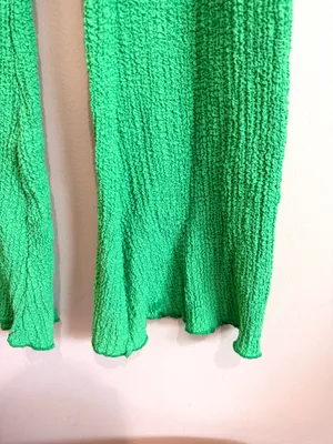 Zara Bright Green Stretch Textured High Rise Pull On Flare Pants Size Small thumbnail 2