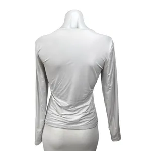 Abercrombie & Fitch Women's Gray White Crewneck Long Sleeve Tee T-shirt Top Sz M thumbnail 2