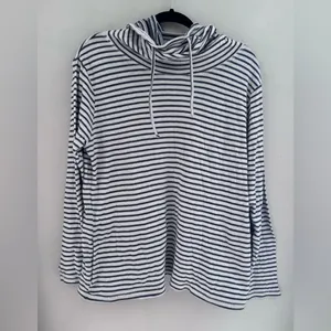 Toad & Co Size L Cowl Neck Long-Sleeved Top in white and blue thumbnail 2