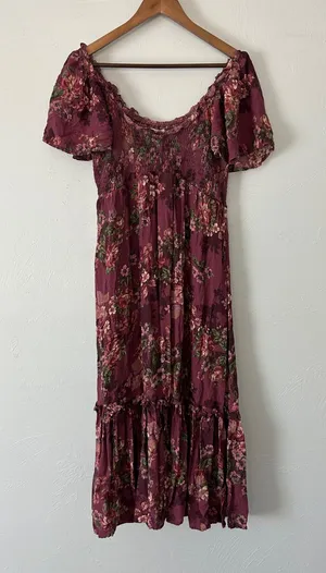 Maurices Burgundy Floral Off-Shoulder Midi Dress thumbnail 1