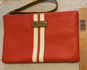 Nautica Orange Wristlet Clutch with Cream Stripes thumbnail 1