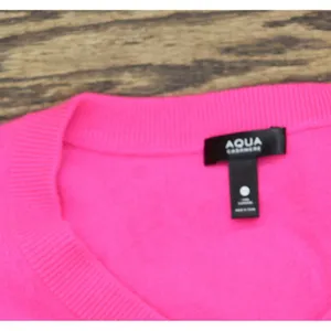 NWT Aqua Womens Pullover Cashmere V-Neck Sweater V11027 Neon Pink XS thumbnail 5