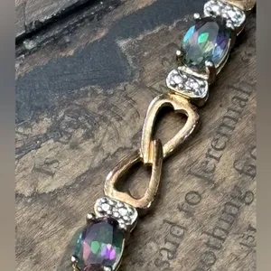 Sterling Silver Mystic GPTopaz Tennis Bracelet 925 Gold Vermeil Heart Link 8.85g thumbnail 6
