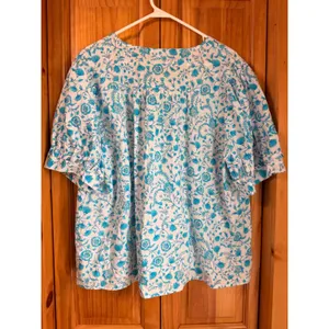 Draper‎ James XXL V-Neck Puff Sleeve Floral Top Blue Paisley Cotton Blouse NWOT thumbnail 3