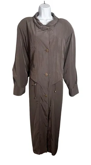 Luba Paris Vintage Taupe Brown‎ Maxi Duster Trench Coat Button Front Romania thumbnail 1