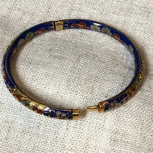 Vintage cloisonné blue hinged bangle bracelet thumbnail 9