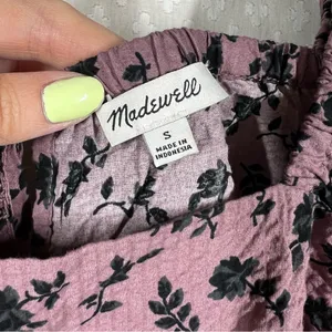 Madewell Purple‎ Black Floral Seesucker Peasant Top thumbnail 5