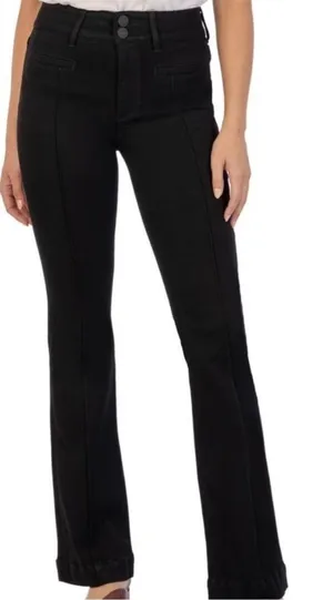 Kut From the Kloth Ana‎ High Rise Flare Pintuck Front Seam Black Denim Jeans thumbnail 1