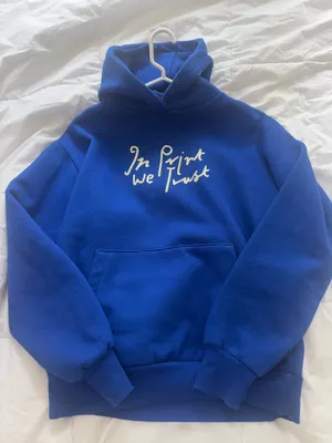 In print we trust blue hoodie thumbnail 1