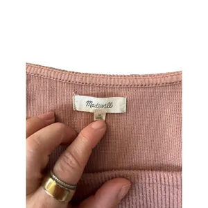 Madewell Dusty Rose Pink Ribbed Square Neck Puff Sleeve Pullover Top Womens M thumbnail 3