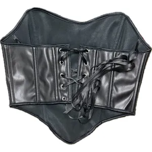 NWOT SOLY HUX Womens PU Leather Cropped Corset Bandana Tube Top Lace Up Black XS thumbnail 5