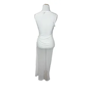 Forever 21 White Sheer Mesh Lace Cover-up Side Tie Swimwear Dress Size Large thumbnail 4