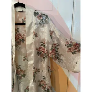 Vintage Kathryn Sheer Floral Lace Kimono Robe Duster Cover Up Satin Size Small thumbnail 4