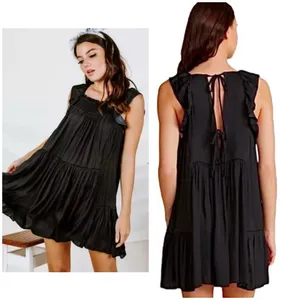 Free People Want Your Love Black Mini Dress Small Smocked Tie Back Boho Babydoll thumbnail 14