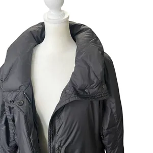 Eileen Fisher Long Down Puffer Coat Eggshell Gray Stand Collar Size L thumbnail 6