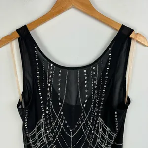BKE Black Sheer Mesh Bodysuit Sz Large Embellished Jewel Rhinestone Y2K thumbnail 4