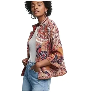 ANTHROPOLOGIE MOTH Women’s Golden Paisley Snap Front Sweater Blazer thumbnail 2